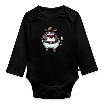 Fat Cowboy Cat - Organic Longsleeve Baby Bodysuit - black - Front