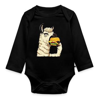 Lama mangeur de cheeseburger - Body Bébé bio manches longues - noir - Devant