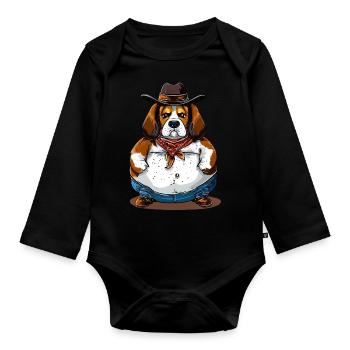 Fat Beagle Cowboy - Organic Longsleeve Baby Bodysuit - black - Front