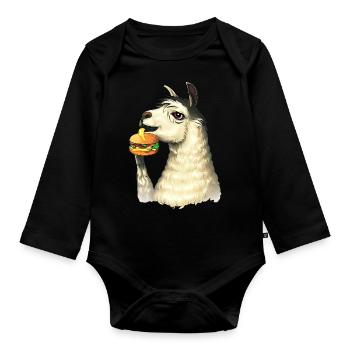 Lama mangeur de cheeseburger - Body Bébé bio manches longues - noir - Devant