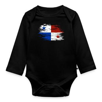Panama flag used - Organic Longsleeve Baby Bodysuit - black - Front