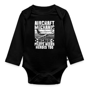 Mécanicien d’avion Cadeau Mécanicien d’avion - Body Bébé bio manches longues - noir - Devant