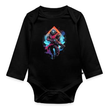 Epic Gamer Guardian in Vaporwave Synthwave Farben - Baby Bio-Langarm-Body - Schwarz - Vorne