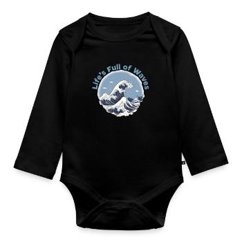 Life is full of waves - Organic Longsleeve Baby Bodysuit - black - Front