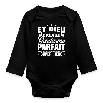 Et dieu créa le gendarme parfait - Body Bébé bio manches longues - noir - Devant
