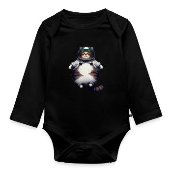 Fette Astronaut Katze - Baby Bio-Langarm-Body - Schwarz - Vorne