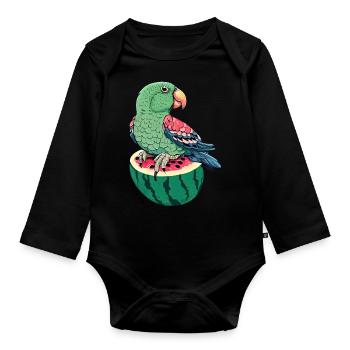 Perroquet rare sur pastèque - Body Bébé bio manches longues - noir - Devant