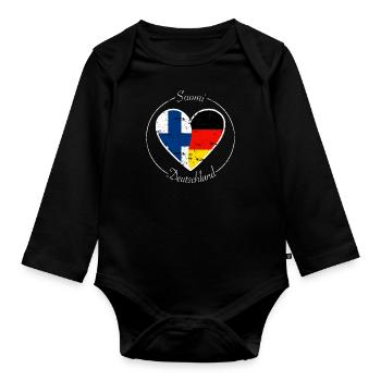 Suomi und Deutschland Herz Logo weiß - Baby Bio-Langarm-Body - Schwarz - Vorne