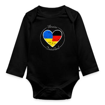 Ukraine and Germany heart logo white - Organic Longsleeve Baby Bodysuit - black - Front