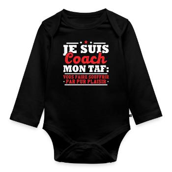 Je suis coach - humour cadeau sportif - Body Bébé bio manches longues - noir - Devant
