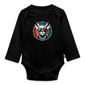 Round and cute cat head - Organic Longsleeve Baby Bodysuit - black - Front