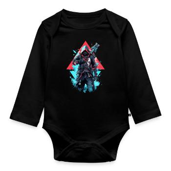 Epic Gamer Cyber Assassin en bleu et rouge - Body Bébé bio manches longues - noir - Devant