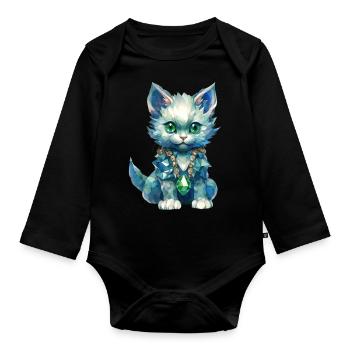 Pierre de naissance Chat Août - Body Bébé bio manches longues - noir - Devant