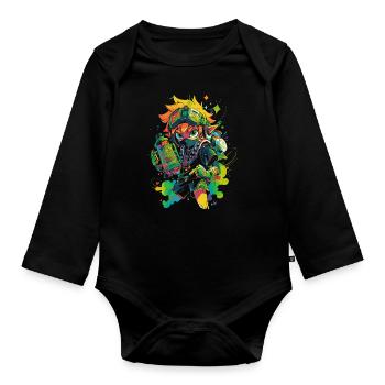 Der Waldjunge: Cooles Design der Gaming-Legende - Baby Bio-Langarm-Body - Schwarz - Vorne