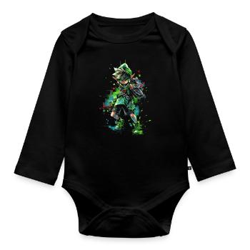Cooles Gaming-Design zeigt legendären Waldjungen - Baby Bio-Langarm-Body - Schwarz - Vorne