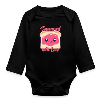 Kawaii Toast barbouillé d’amour - Body Bébé bio manches longues - noir - Devant
