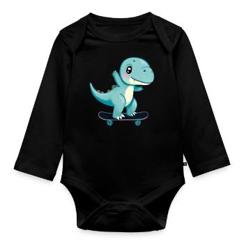Skateboard Dinosaurier - Baby Bio-Langarm-Body - Schwarz - Vorne