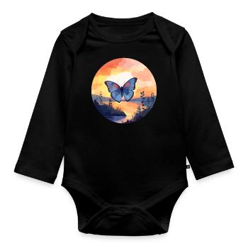 Blue Morpho Butterfly - Organic Longsleeve Baby Bodysuit - black - Front
