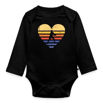 Sport Retro Sunset Heart Ultimate Frisbee - Organic Longsleeve Baby Bodysuit - black - Front