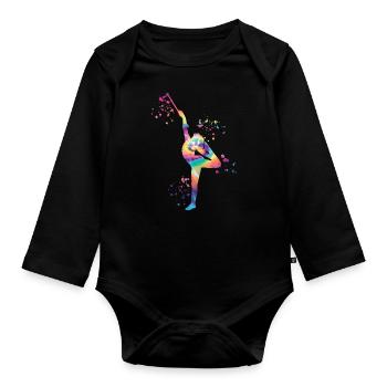 Gymnastin Mit Baton Rhythmische Gymnastik - Baby Bio-Langarm-Body - Schwarz - Vorne