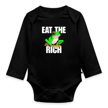 Eat the rich, funny frog design, meme humor - Organic Longsleeve Baby Bodysuit - black - Front