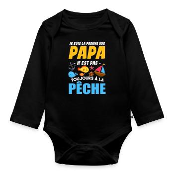 Papa Pêche Pêcheur Bébé Nourrisson Naissance - Body Bébé bio manches longues - noir - Devant