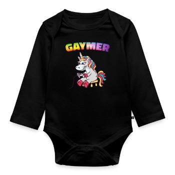 Unicorn Unicorns Mythical Creatures Mystical - Organic Longsleeve Baby Bodysuit - black - Front