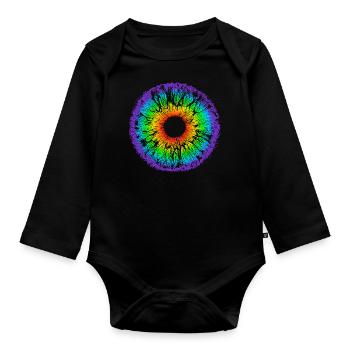 Rainbow Eye, Iris, LGBT, Gay Pride, Mandala - Organic Longsleeve Baby Bodysuit - black - Front