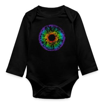 Rainbow Eye, Iris, LGBT, Gay Pride, Mandala - Organic Longsleeve Baby Bodysuit - black - Front
