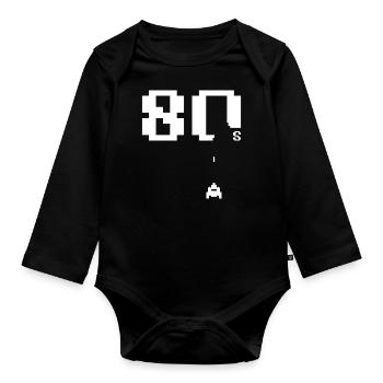 80's - Organic Longsleeve Baby Bodysuit - black - Front