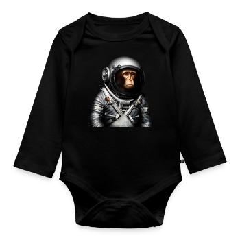 Space Astronaut Monkey - Organic Longsleeve Baby Bodysuit - black - Front