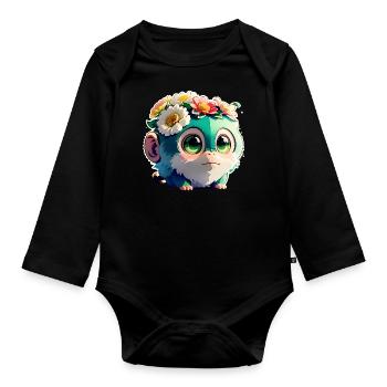 Ami singe fleuri - Body Bébé bio manches longues - noir - Devant