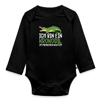 Ich Bin Ein Krokodil Im Menschen Kostüm - Baby Bio-Langarm-Body - Schwarz - Vorne