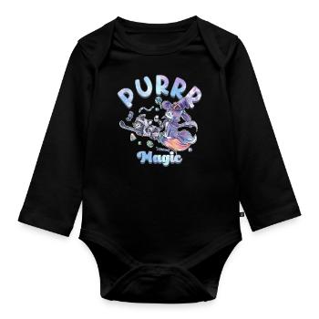 Halloween Purr Magic Funny Graphic - Organic Longsleeve Baby Bodysuit - black - Front