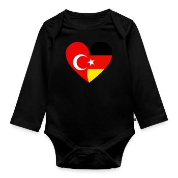 Turkey Germany Flags Heart - Organic Longsleeve Baby Bodysuit - black - Front