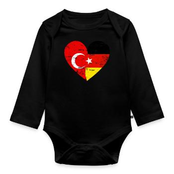 Turkey Germany Flag Heart - Organic Longsleeve Baby Bodysuit - black - Front