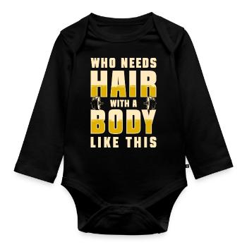 calvitie, assiette, perte de cheveux, coupe de cheveux - Body Bébé bio manches longues - noir - Devant
