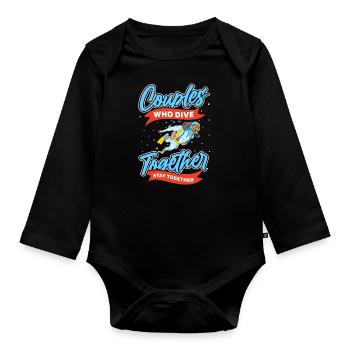 Diving Diver Couple - Organic Longsleeve Baby Bodysuit - black - Front