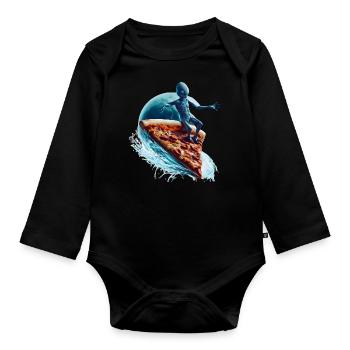 Pizza Surfer Alien - Baby Bio-Langarm-Body - Schwarz - Vorne