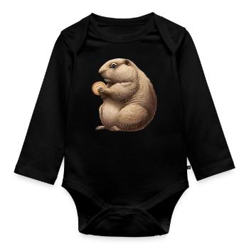 Groundhog with Cracker - Organic Longsleeve Baby Bodysuit - black - Front