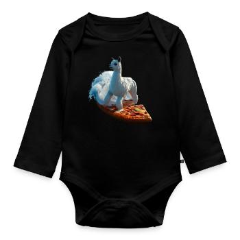 Pizza Wellen Alpaka Surfer - Baby Bio-Langarm-Body - Schwarz - Vorne