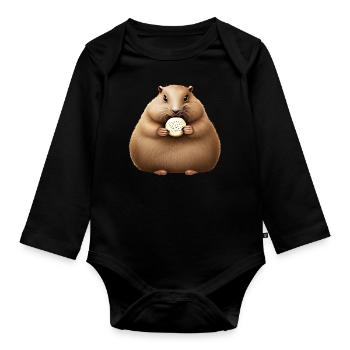 Groundhog with Cracker - Organic Longsleeve Baby Bodysuit - black - Front