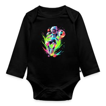 Footballeur de dessin animé funky dans le flair du jeu d’art de rue - Body Bébé bio manches longues - noir - Devant
