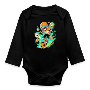 Street Art Gaming Adventure: Cartoon Soccer Player - Organic Longsleeve Baby Bodysuit - black - Front