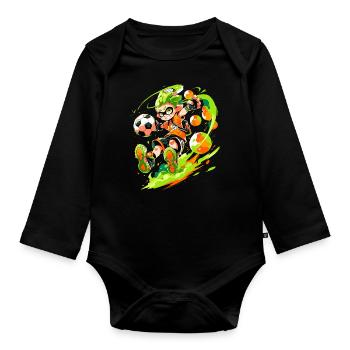 Cool cartoon footballer in street art gaming style - Organic Longsleeve Baby Bodysuit - black - Front