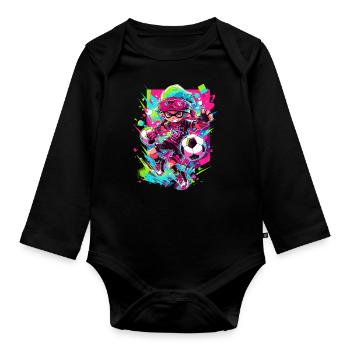 StreetArt-Gaming trifft auf Cartoon-Fußballer - Baby Bio-Langarm-Body - Schwarz - Vorne