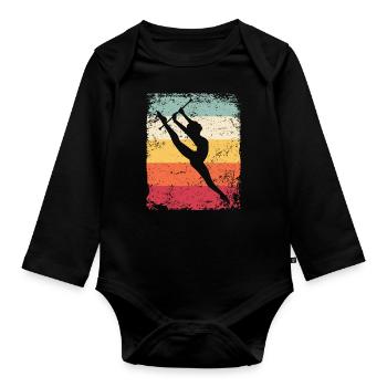 Gymnaste Baton Gymnastique Rythmique Rétro - Body Bébé bio manches longues - noir - Devant
