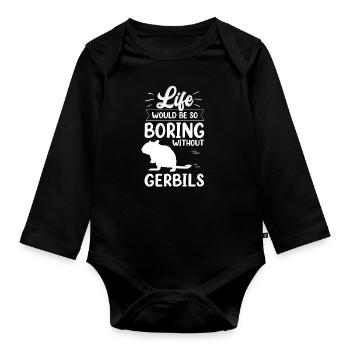 Langweilig ohne Rennmaus Nagetier Gerbil - Baby Bio-Langarm-Body - Schwarz - Vorne