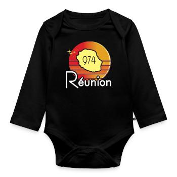 idee cadeau souvenir carte ile de la reunion 974 - Body Bébé bio manches longues - noir - Devant