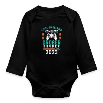 Großer Bruder 2023 Loading Complete Gamer - Baby Bio-Langarm-Body - Schwarz - Vorne